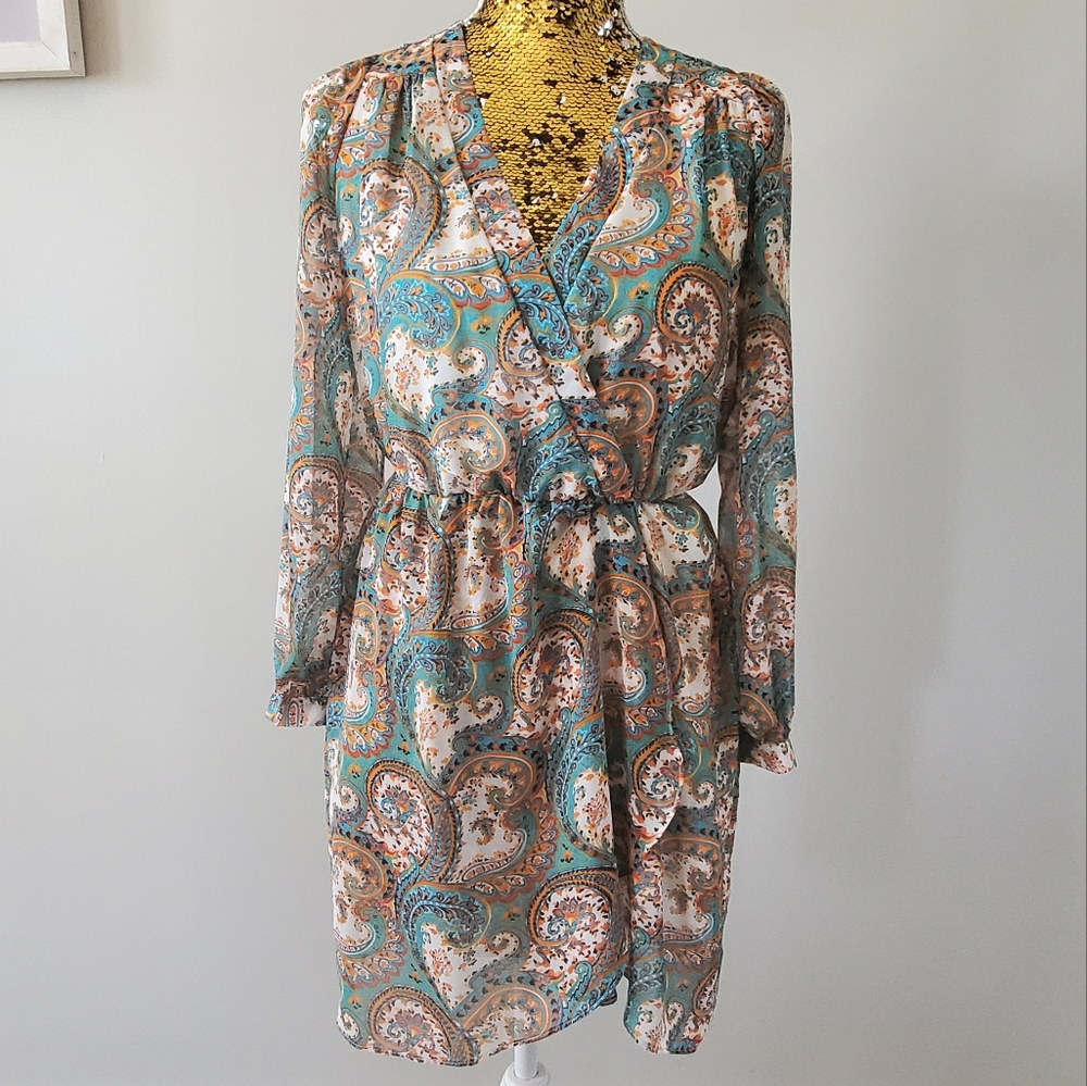 Altar'd State Turquoise Paisley Faux Wrap Long Dress